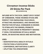 Cinnamon Incense Sticks Manifestation & Wealth 20 Sticks Per Pack - Image 2