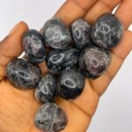 Red Garnet with Astrophyllite Matrix Inclusion Tumbled Stone 1pc