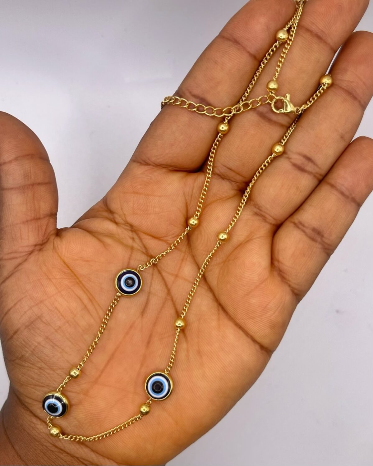 Stainless Steel Turkish Blue Eye Evil Eye Necklace / Anklet 26cm - Image 1