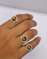 Tiger's Eye Crystal Stainless Steel Ring Adjustable