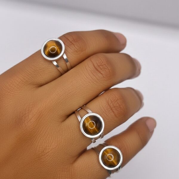 Tiger's Eye Crystal Stainless Steel Ring Adjustable