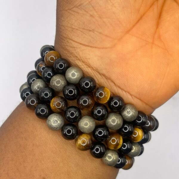 Tiger’s Eye, Pyrite & Black Obsidian Mix Bracelet 1pc