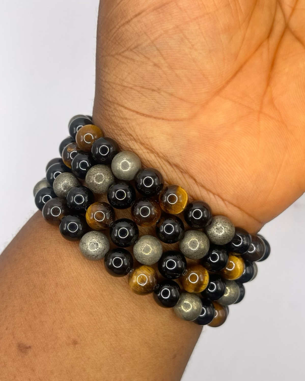 img_7253-compressed Tiger’s Eye, Pyrite & Black Obsidian Mix Bracelet 1pc - Image 1
