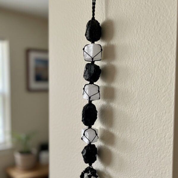Selenite & Black Tourmaline Wall/Car Hanging