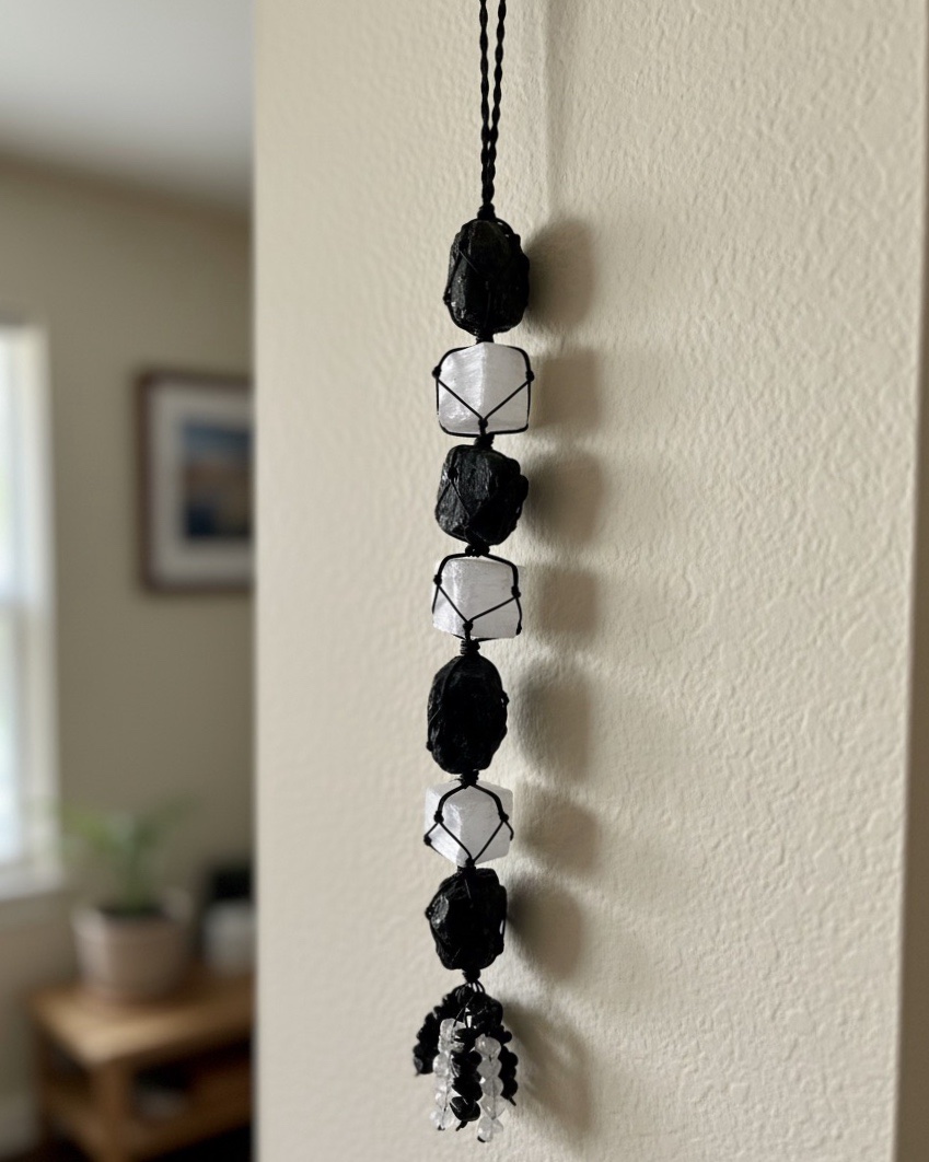 img_7536 Selenite & Black Tourmaline Wall/Car Hanging - Image 1