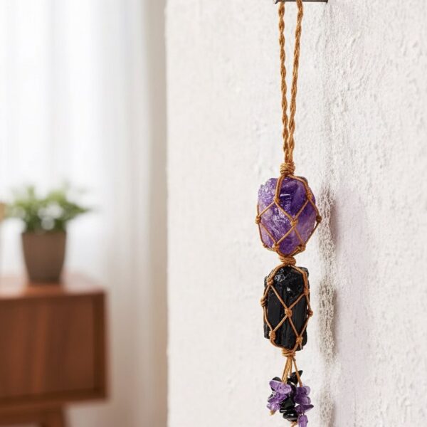 Amethyst & Black Tourmaline Crystal Wall/Car Hanging