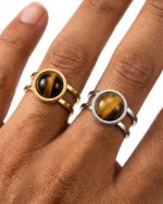 Tiger's Eye Crystal Stainless Steel Ring Adjustable 1pc