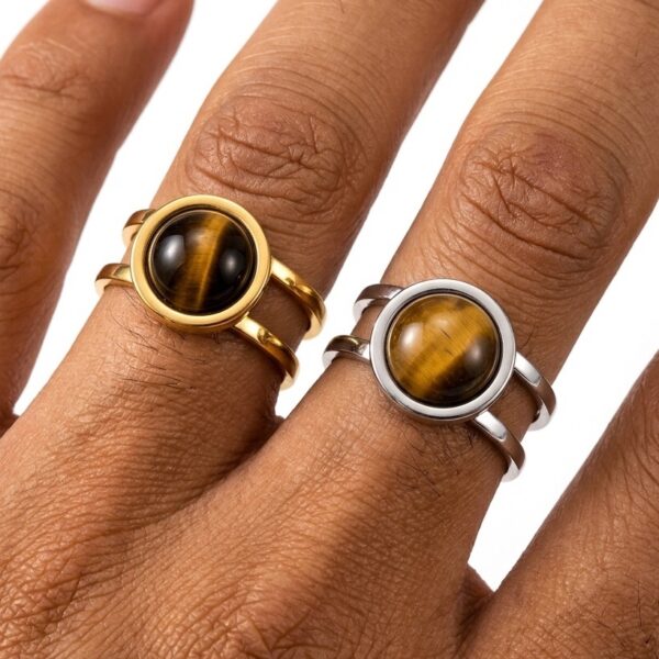 Tiger's Eye Crystal Stainless Steel Ring Adjustable 1pc