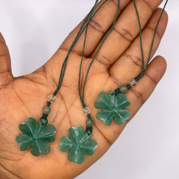 Green Aventurine Carved Clover Crystal Phone Charm Larnyard 1pc