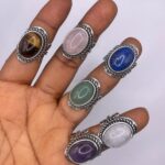 Antique Style Crystal Ring in Silver Finish Adjustable Band 1pc Tigers Eye, Green Aventurine, Lapis Lazuli, Rose Quartz, Amethyst, Black Obsidian, Clear Quartz