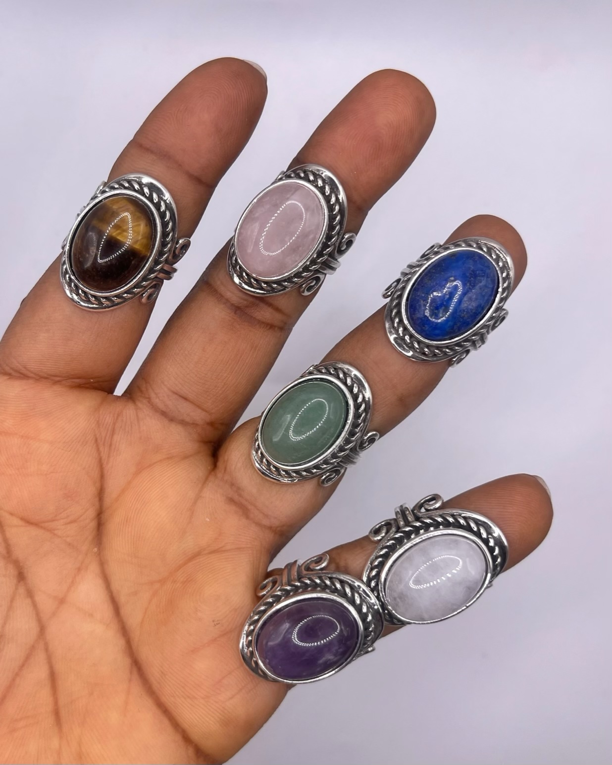 img_9104-compressed Antique Style Crystal Ring in Silver Finish Adjustable Band 1pc - Image 1