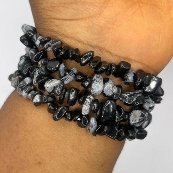 Snowflakes Obsidian Chip Bracelet ( can be worn as anklet) 1pc