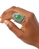 Antique Style Crystal Ring in Silver Finish Adjustable Band 1pc - Image 4