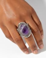 Antique Style Crystal Ring in Silver Finish Adjustable Band 1pc - Image 6