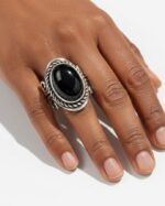 Antique Style Crystal Ring in Silver Finish Adjustable Band 1pc - Image 2