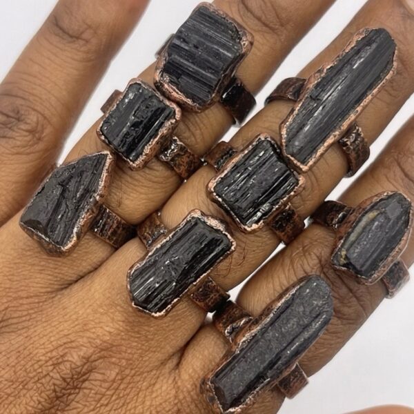 Black Tourmaline Ring Adjustable Size Unisex 1pc
