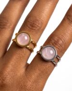 Rose Quartz Stainless Steel Silver and Gold Adjustable Size 1pc - Image 2
