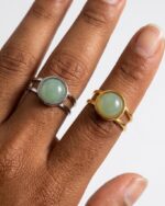 Green Aventurine Ring Stainless Steel Silver and Gold Finish 1pc