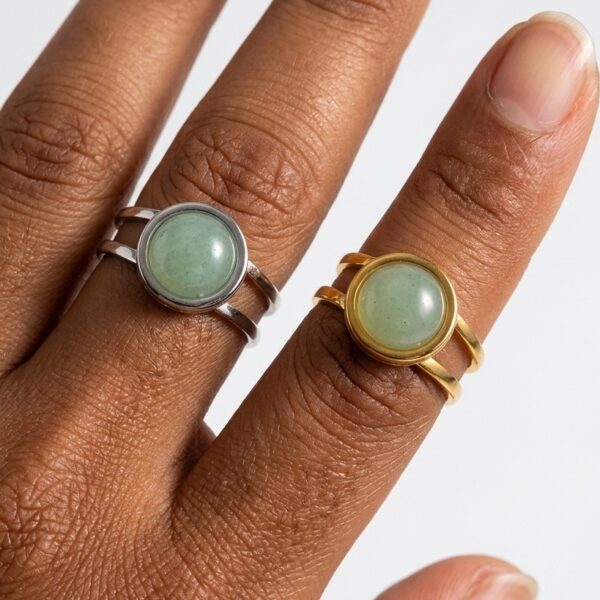 Green Aventurine Ring Stainless Steel Silver and Gold Finish 1pc