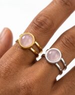 Rose Quartz Stainless Steel Silver and Gold Adjustable Size 1pc