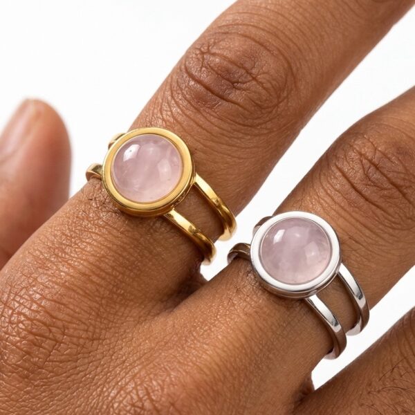 Rose Quartz Stainless Steel Silver and Gold Adjustable Size 1pc